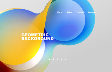 Landing page abstract liquid background. Flowing shapes, round design and circle. Web page for website or mobile app wallpaper