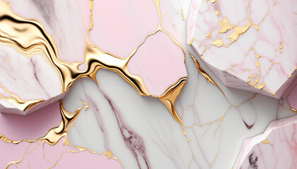 Luxury pastel pink, white and gold pattern of marble. background with texture for product design. Generative AI.