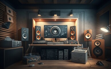 Fototapeta premium Interior of recording studio home, music studio, estúdio de música, GENERATIVE AI
