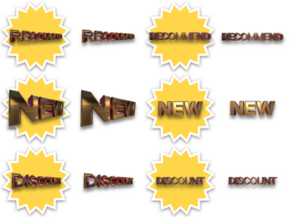 セール販売ポップ　シール　掲示用 3D文字金属質感のRECOMMEND/NEW/DISCOUNT