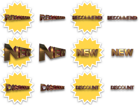 セール販売ポップ　シール　掲示用 3D文字金属質感のRECOMMEND/NEW/DISCOUNT