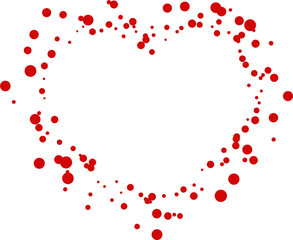 A frame in the shape of a heart consisting of red circles distributed randomly