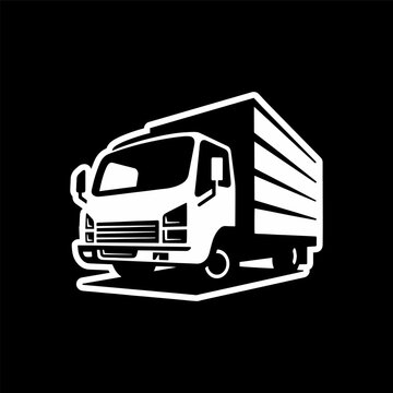 recommend clip art: Freight truck line art illustration. Box truck vector icon on dark background