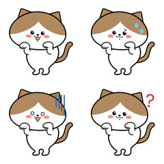 かわいいハチワレ猫のキャラクター　表情バリエーションセット
