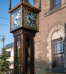 Fototapeta na wymiar Close up view of the Otaru Steam Clock in Otaru, Japan