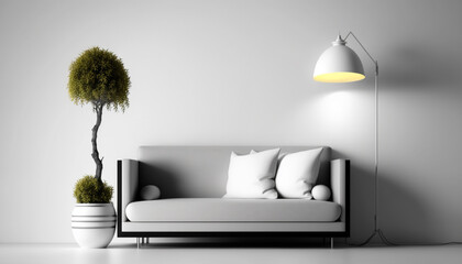 Sofa lamp plant with white background created with Generative AI technology