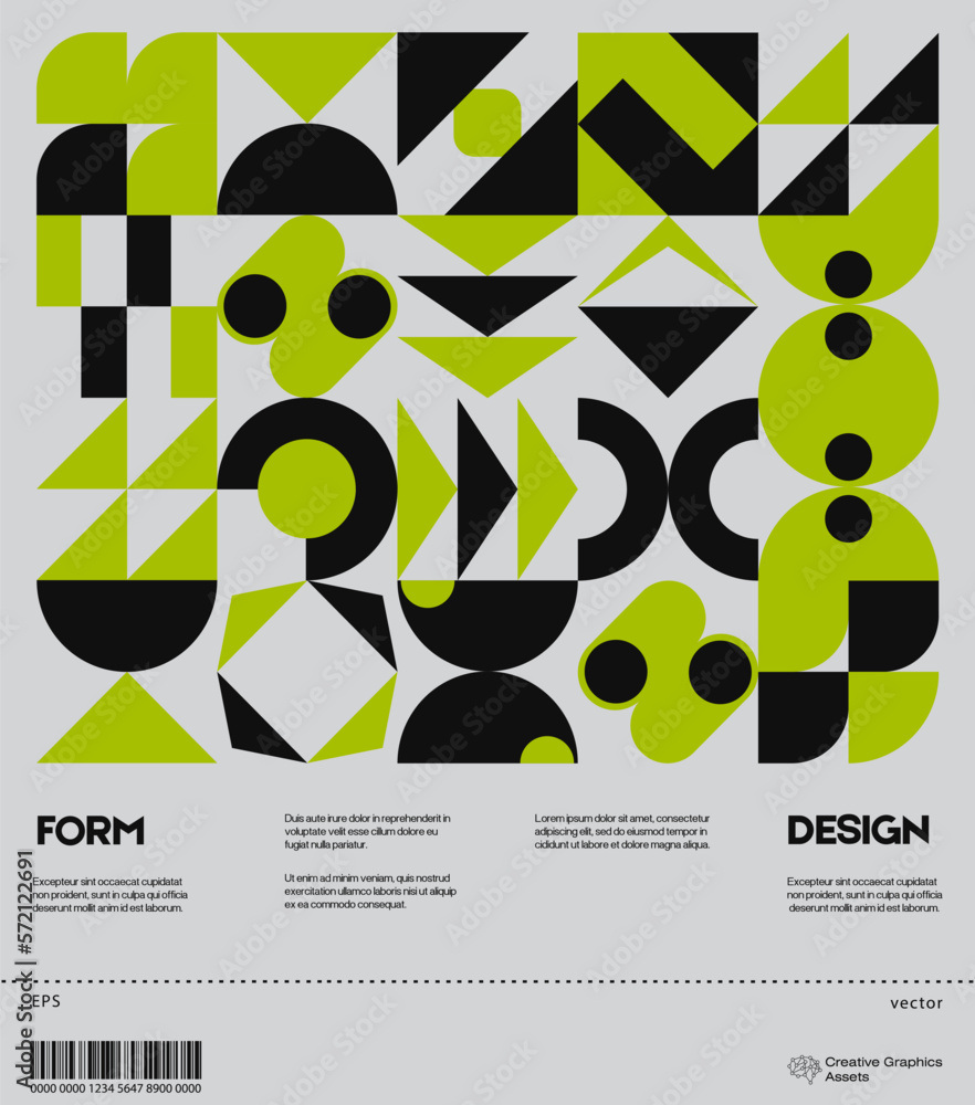 Aufkleber swiss poster design template layout with clean typography and minimal vector pattern with colorful a