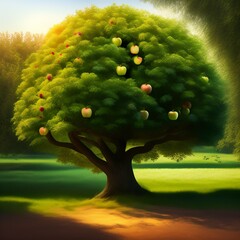 Fantasy tree with colorful leaves, digital painting art illustration