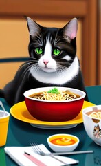 Obraz na płótnie Canvas cat and food