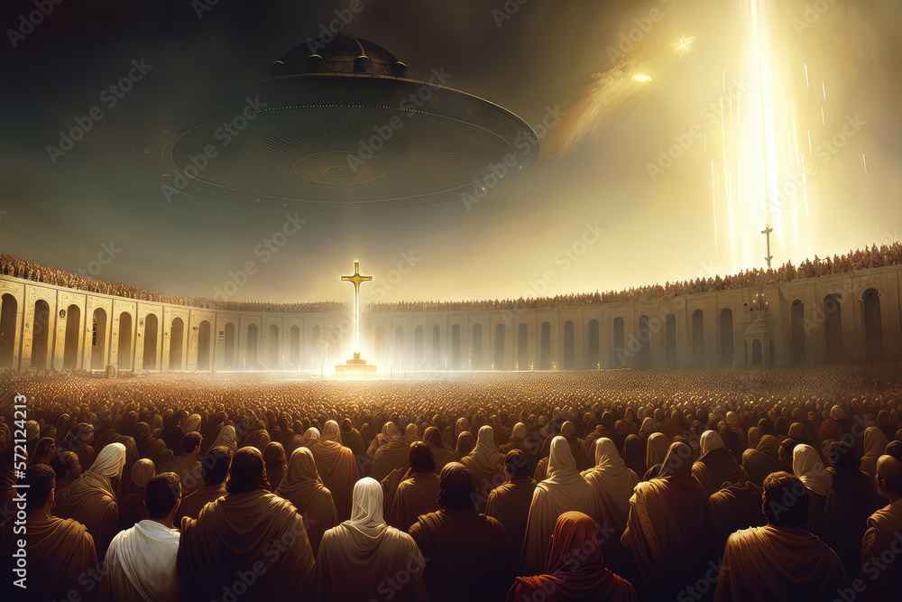 Wall mural judgement day, return of jesus christ, alien & ufo. generative ai