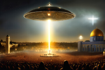 Naklejka premium Judgement day, Return of jesus christ, Alien & UFO. Generative AI