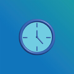 blue wall clock 3d illustration