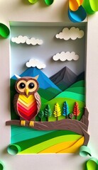 Paper quilling of a fantasy landscape owl paper ART GENERATIVE AI