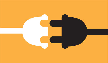 Carved silhouette flat icon, simple vector design. Electric plug for illustration of electricity, wiring, repair. Connection type symbol 