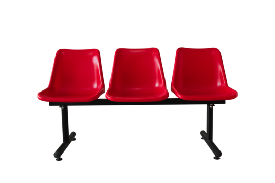Red plastic chairs at the bus stop isolated background