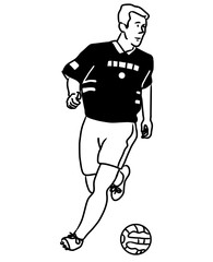 Football player dribbling ball. Football player kick ball. Goalkeeper catch a ball 