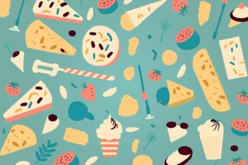 Keuken spatwand met foto pattern with cute background various types of food. © Andre Hirai