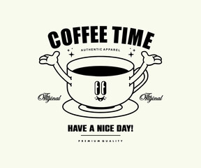 Retro Poster cartoon character of coffee time Graphic Design for T shirt Street Wear and Urban Style