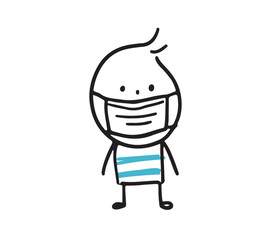 (Mask) Collection of hand drawn business worker icons. Vector illustration. Covid-19. Sick. 