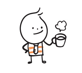 (Coffee) Collection of hand drawn business worker icons. Vector illustration. Relax. break time. 
