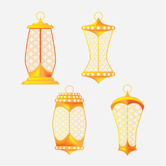 Golden Arabian Lantern Set Vector Illustration 