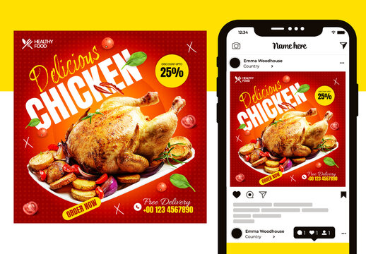 Delicious Chicken Social Media Post Design Template