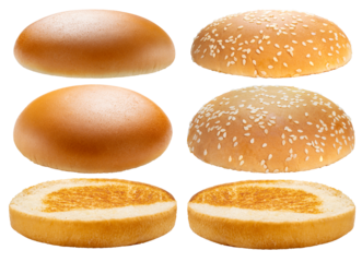 Freshly baked Hamburger bread isolated on white background, Hamburger bread on white PNG file.