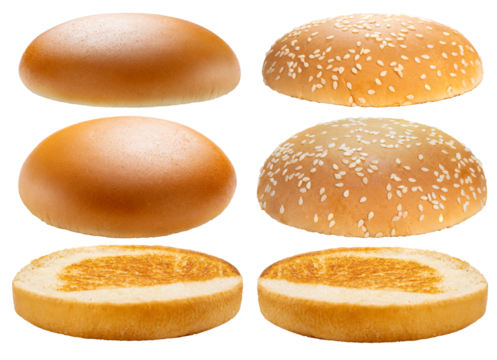 Freshly baked Hamburger bread isolated on white background, Hamburger bread on white PNG file.