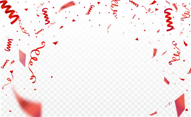 Red confetti vector isolated on transparent background