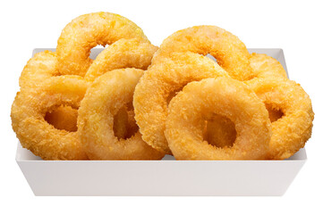 Fried shrimp donut in paper bucket isolated on white background, Fried shrimp donut on white PNG File.