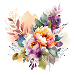 Beautiful Watercolor Wedding Flower With Color Splash In Background Created with Generative AI, Flowers for wedding Invitation, cards, and printables