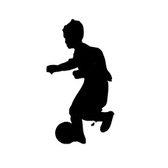 silhouette of a soccer player when playing ball with transparent background