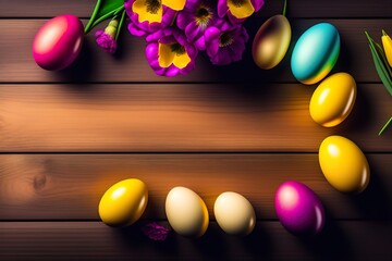 Easter Eggs Background with Copy Space. Created with Generative AI, Artificial Intelligence