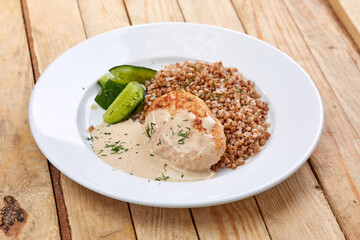buckwheat with cutlet and cucumber