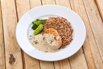buckwheat with cutlet and cucumber