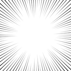 Obraz premium Comic book white and black radial lines background. Superhero action, explosion background, manga speed frame, vector illustration
