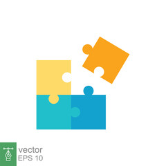 Puzzle jigsaw icon. Simple flat style. Join teamwork, challenge, square, block, combination, problem solving, solution, business concept. Vector illustration isolated on white background. EPS 10.