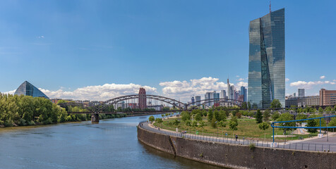 Obraz premium View across the river Main to the European Central Bank, Frankfurt, Germany