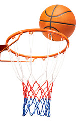 Basketball player dunking a Basketball ball in the hoop isolated on white background,PNG File.