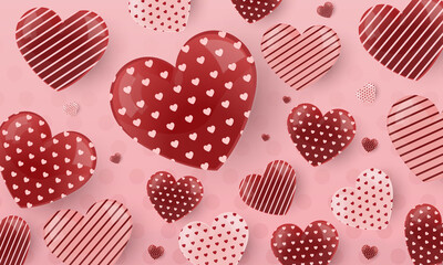 Valentines day and love. red hearts on pink background