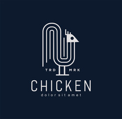 line art icon logo of minimal Chicken Hen And Rooster Cock Stock Vector