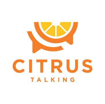 Fruit Citrus Chat Logo Icon Design Stock