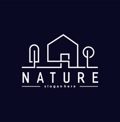 Bungalow nature house  logo line art symbol design vector