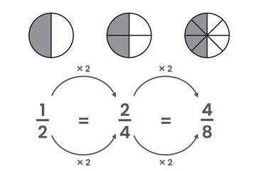 Fraction circle chart in mathematics vector illustration