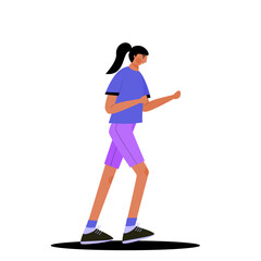Flat Illustration Character of girl jogging or workout.  Vector illustration.
