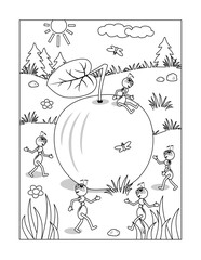 Ants and apple coloring page
