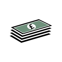 British Poundsterling stack pack vector icon. Stack of cash or money for apps and websites. Finance and economy sign. Money banknotes.