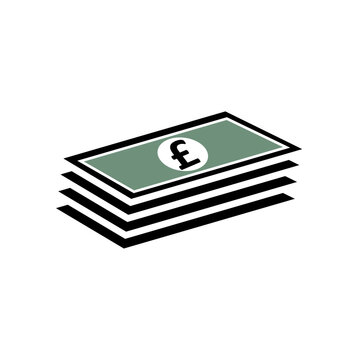 British Poundsterling stack pack vector icon. Stack of cash or money for apps and websites. Finance and economy sign. Money banknotes.