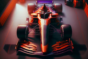 Foto op Canvas front View Of a formula 1 Sports car in a garage, generative ai © Salsabila Ariadina