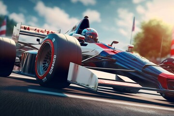 Naklejka premium racing cars in motion on the track, Generative Ai